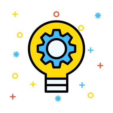 Lamba ampul renkli semboller ile beyaz arka plan üzerinde dişli ile