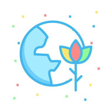 Renkli noktalar beyaz zemin üzerine çiçek ile gezegen 