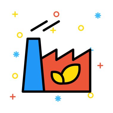 Eko fabrika renkli semboller ile beyaz arka plan üzerinde