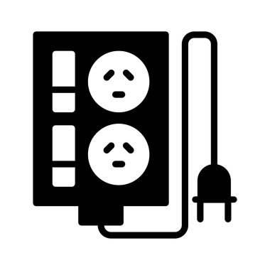 siyah glif soket filtre ile fiş üzerinde izole beyaz arka plan 