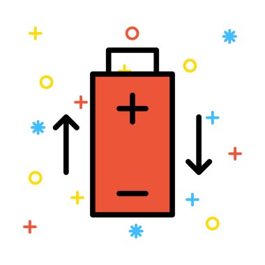 renkli semboller beyaz zemin üzerine kırmızı pil ile artı ve eksi işaretleri