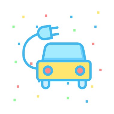 Renkli noktalar beyaz zemin üzerine elektrikli otomobil
