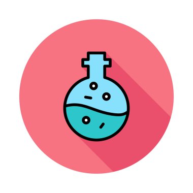 Beyaz arka plan üzerinde daire içinde sıvı ile yuvarlak cep şişesi