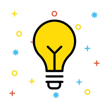 Renkli semboller beyaz zemin üzerine sarı ampul