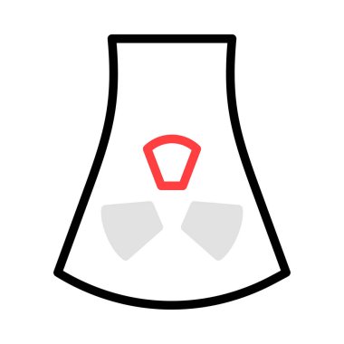 Beyaz arka plan üzerinde izole gri, kırmızı ve siyah renklerde radyoaktif baca