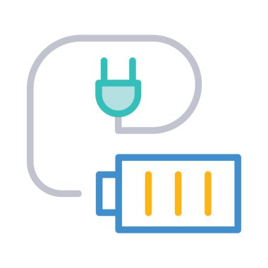 Çizgi stili pil ile fiş üzerinde izole beyaz arka plan