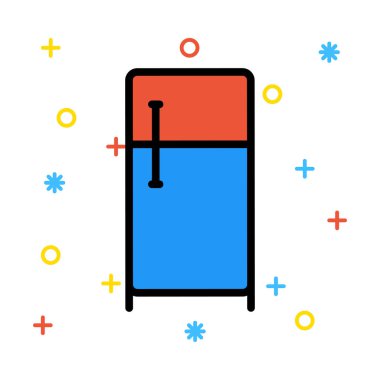 Renkli semboller beyaz zemin üzerine kırmızı ve mavi kapı