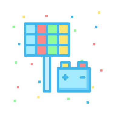 Güneş pili ile renkli noktalar beyaz zemin üzerine akümülatör