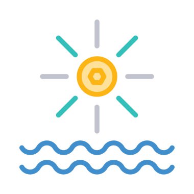 Çizgi stili güneş beyaz arka plan üzerinde izole su ile