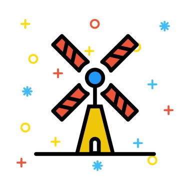 Renkli semboller ile beyaz arka plan üzerinde basit yel değirmeni