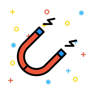 Kırmızı ve mavi renkli semboller beyaz zemin üzerine basması ile mıknatıs