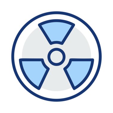 Beyaz arka plan üzerinde izole mavi ve gri renklerde bir dairede radyoaktif sembol