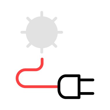 Güneş beyaz arka plan üzerinde izole kırmızı, gri ve siyah renklerde fişli
