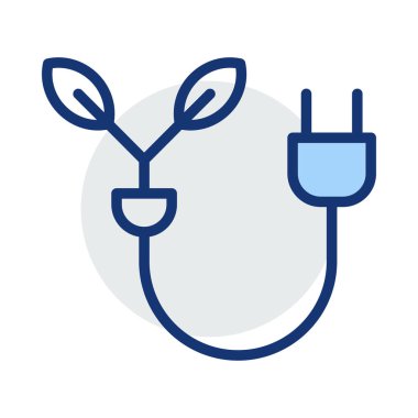 İle kabloyu takın ve beyaz arka plan üzerinde izole mavi ve gri renklerde bitki