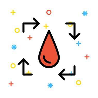 Oklarla renkli semboller beyaz zemin üzerine kırmızı damla