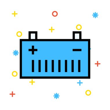 Geniş mavi renkli semboller ile beyaz arka plan pille