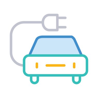 Beyaz arka plan üzerinde izole çizgi stili elektrikli otomobil