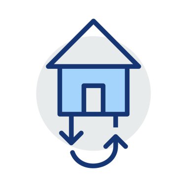 Beyaz arka plan üzerinde izole mavi ve gri renklerde Eko ev