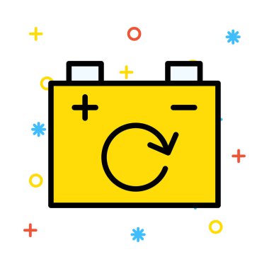 Renkli semboller beyaz zemin üzerine sarı geri dönüşüm pil