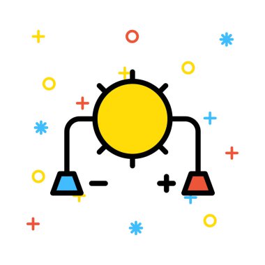 Beyaz arka plan ile renkli semboller telleri ile sarı güneş