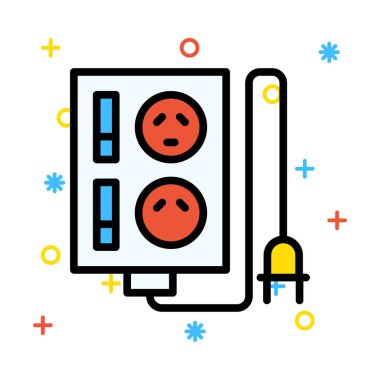 Uzatma kablosu ile renkli semboller ile beyaz arka plan üzerinde fiş