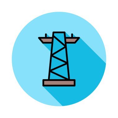 Beyaz zemin üzerinde bir dairede uzun boylu güç hattı