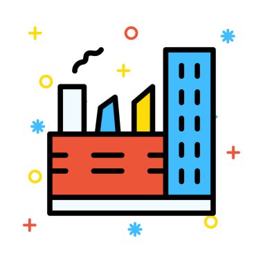 Renkli semboller ile beyaz arka plan üzerinde büyük fabrika