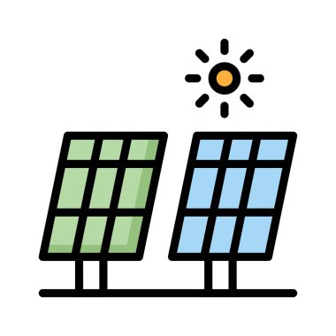 Yeşil ve mavi güneş pilleri güneş beyaz arka plan üzerinde izole