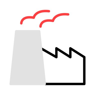 Beyaz arka plan üzerinde izole gri, kırmızı ve siyah renklerde basit fabrika