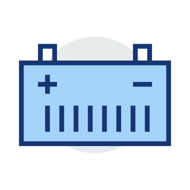 Geniş batarya ile artı ve eksi beyaz arka plan üzerinde izole mavi ve gri renklerde semboller