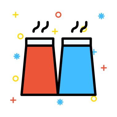 Büyük kırmızı ve mavi sigara bacaları renkli semboller ile beyaz arka plan üzerinde