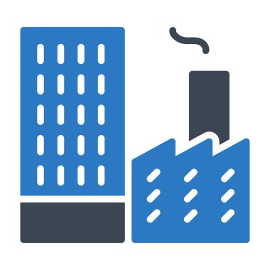 Beyaz arka plan üzerinde izole mavi ve gri renklerde fabrika  