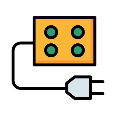 Çizgi ve beyaz arka plan üzerinde izole fiş ile yeşil ve sarı soket