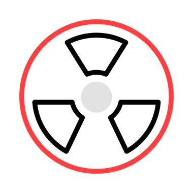 Beyaz arka plan üzerinde izole gri, kırmızı ve siyah renklerde radyoaktif sembol