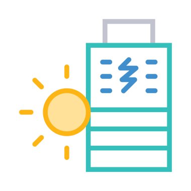 Çizgi stili pil ile güneş beyaz arka plan üzerinde izole