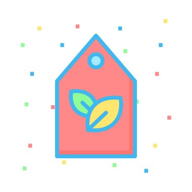 Renkli noktalar beyaz zemin üzerine yapraklarla etiketi