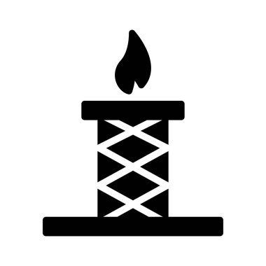 siyah glif güç hattı ile ateş üzerinde izole beyaz arka plan 