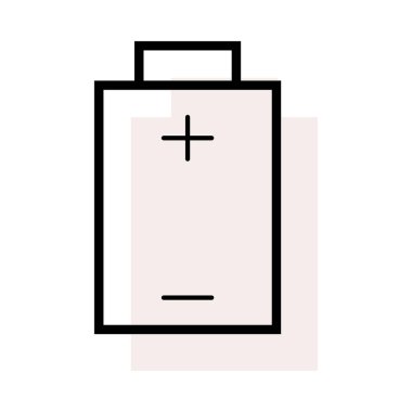 Akümülatör ile artı ve eksi bej gölge beyaz zemin üzerine izole sembolleri