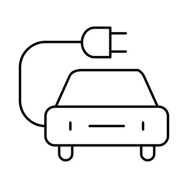 Beyaz arka plan üzerinde izole ince çizgi elektrikli otomobil