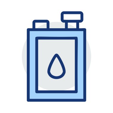 Beyaz arka plan üzerinde izole mavi ve gri renklerde yakıt ve bırak simgesiyle teneke kutu