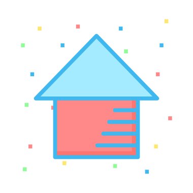 Renkli noktalar beyaz zemin üzerine mavi ve kırmızı ev 