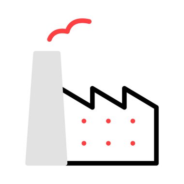 Beyaz arka plan üzerinde izole kırmızı, gri ve siyah renklerde fabrika