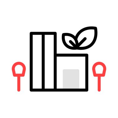 Eko Fabrika beyaz arka plan üzerinde izole kırmızı, gri ve siyah renklerde