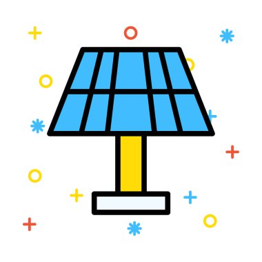 Renkli semboller beyaz zemin üzerine mavi ve sarı güneş pili