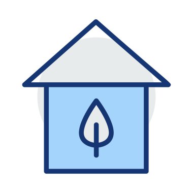 Beyaz arka plan üzerinde izole mavi ve gri renklerde Eko ev