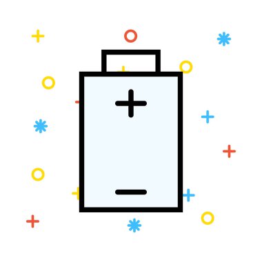 Renkli semboller ile beyaz arka plan üzerinde pil ile artı ve eksi işaretleri