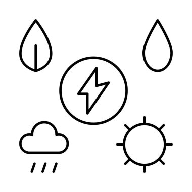 Beyaz arka plan üzerinde izole ince çizgi eco teknolojisi sembolleri