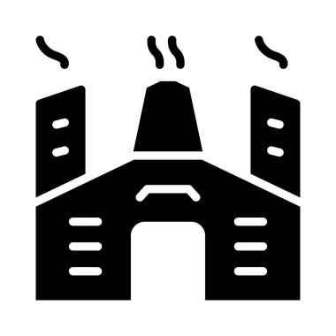 Beyaz arka plan üzerinde izole bacaları ile siyah glif çalışma fabrika 