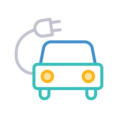 Beyaz arka plan üzerinde izole çizgi stili elektrikli otomobil