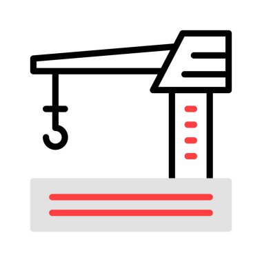 Beyaz arka plan üzerinde izole kırmızı, gri ve siyah renklerde vinç